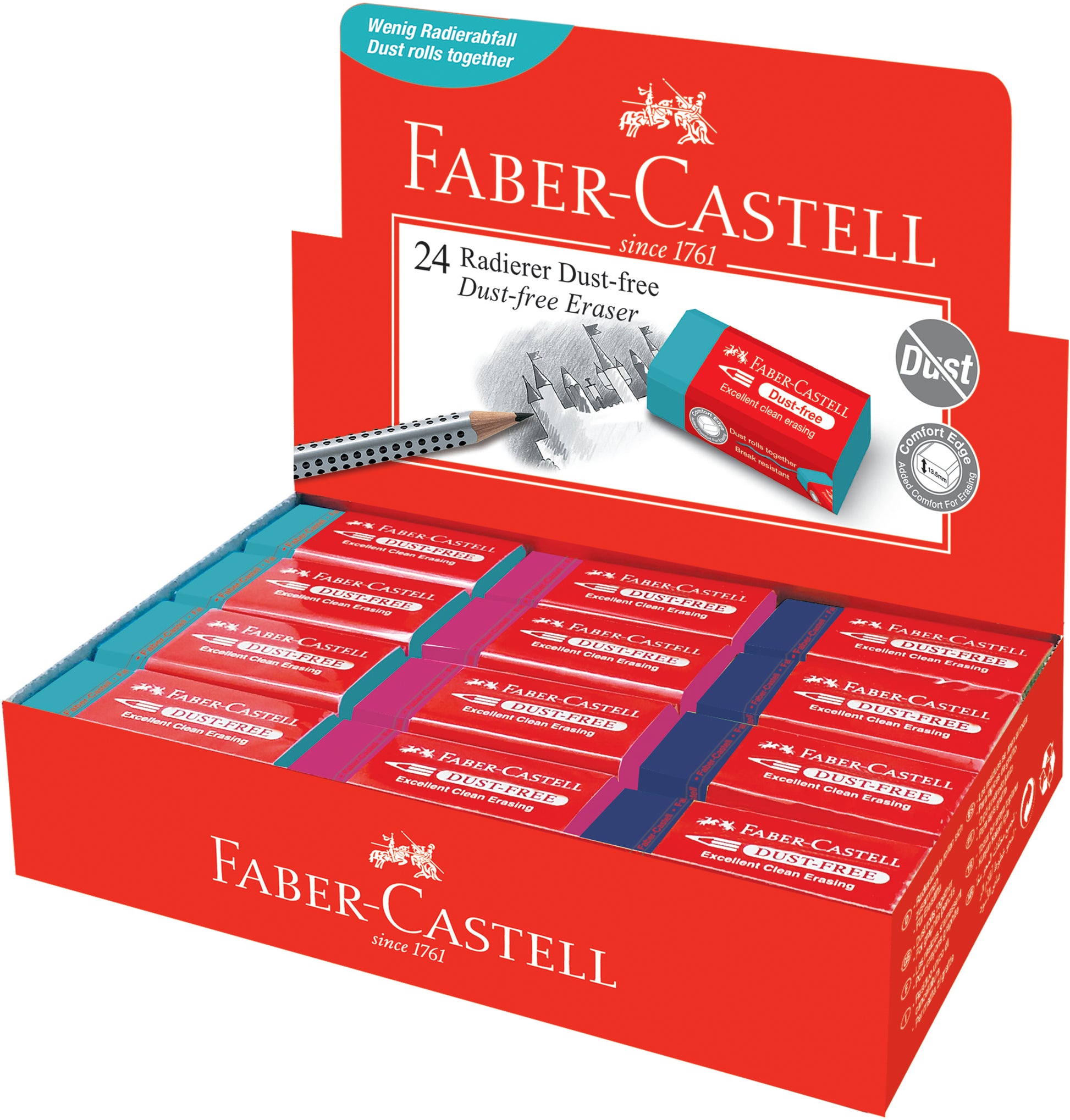 FABER-CASTELL Radierer Trend Dust-Free 187221 3 Farben assortiert