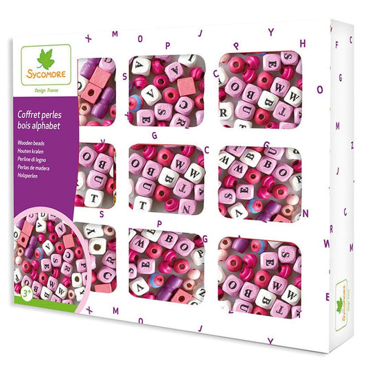 COFFRET PERLES BOIS LETTRES (FR-DE-IT)