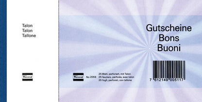 FAVORIT Geschenk-Gutscheine D/F/I 2059blau blau,20.5x10.5cm,Block à 25Bl.