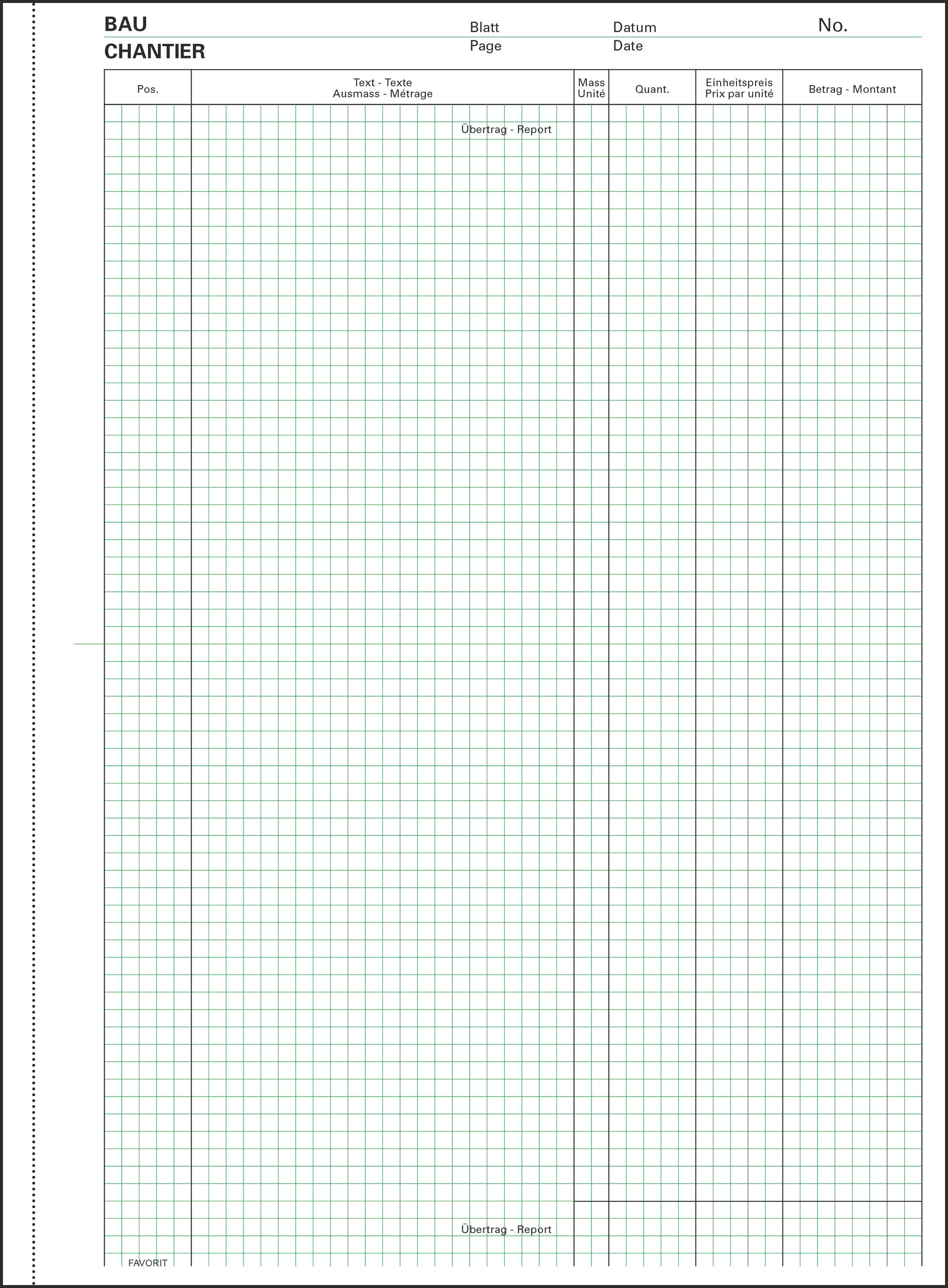 FAVORIT Devis Ausmassbuch D/F A4 2078 OK weiss 50x2 Blatt