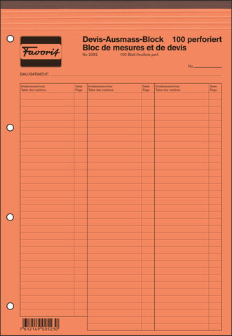 FAVORIT Devis-Ausmassblock A4 2082 grün 100 Blatt