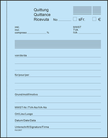 FAVORIT Quittungen D/F/I A6 8096OK blau/weiss 50x2 Blatt