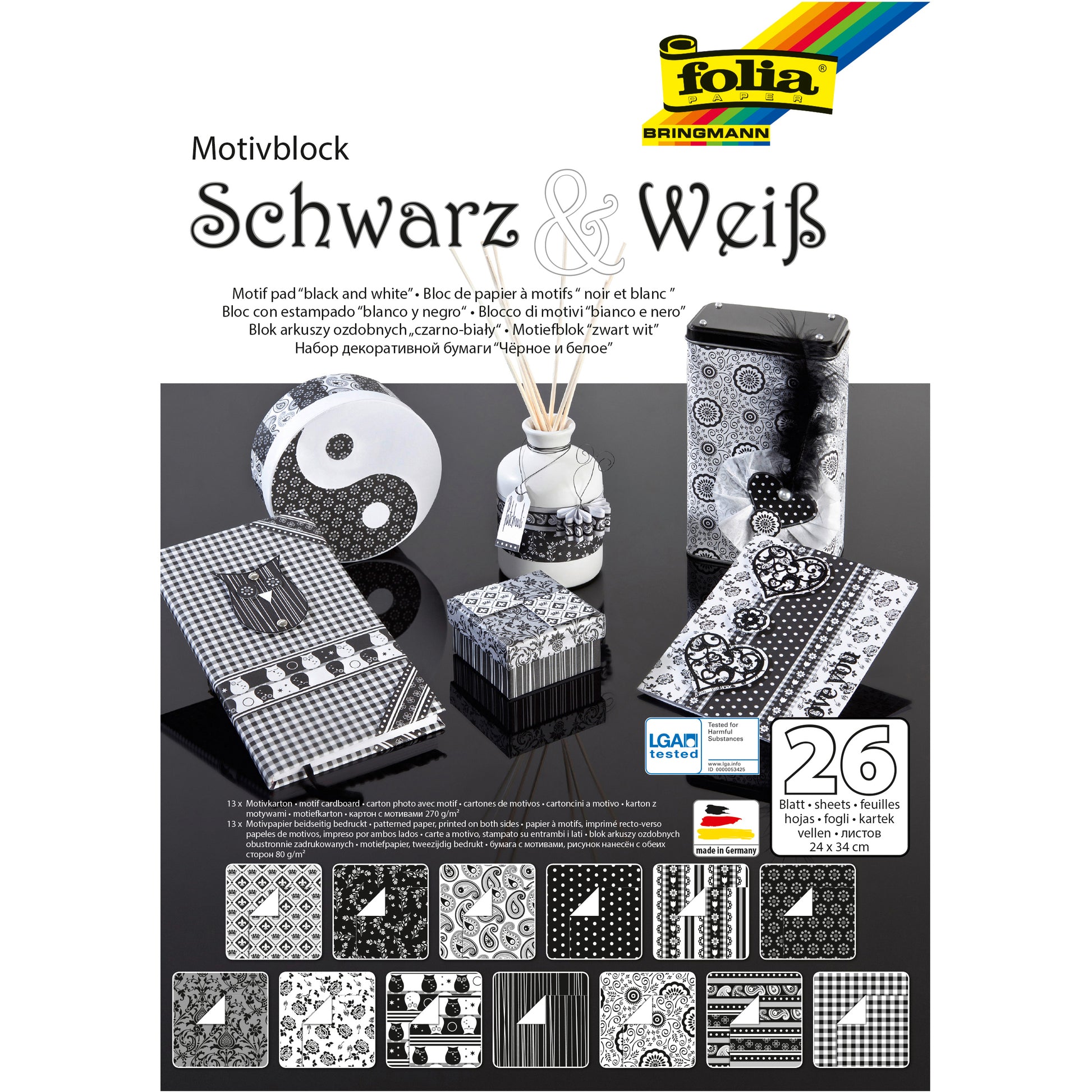 FOLIA Motivblock Basic 46749 schwarz/weiss, 26 Blatt