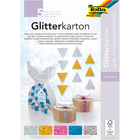 FOLIA Glitterkarton 86139 Grob 5 Blatt, farbig