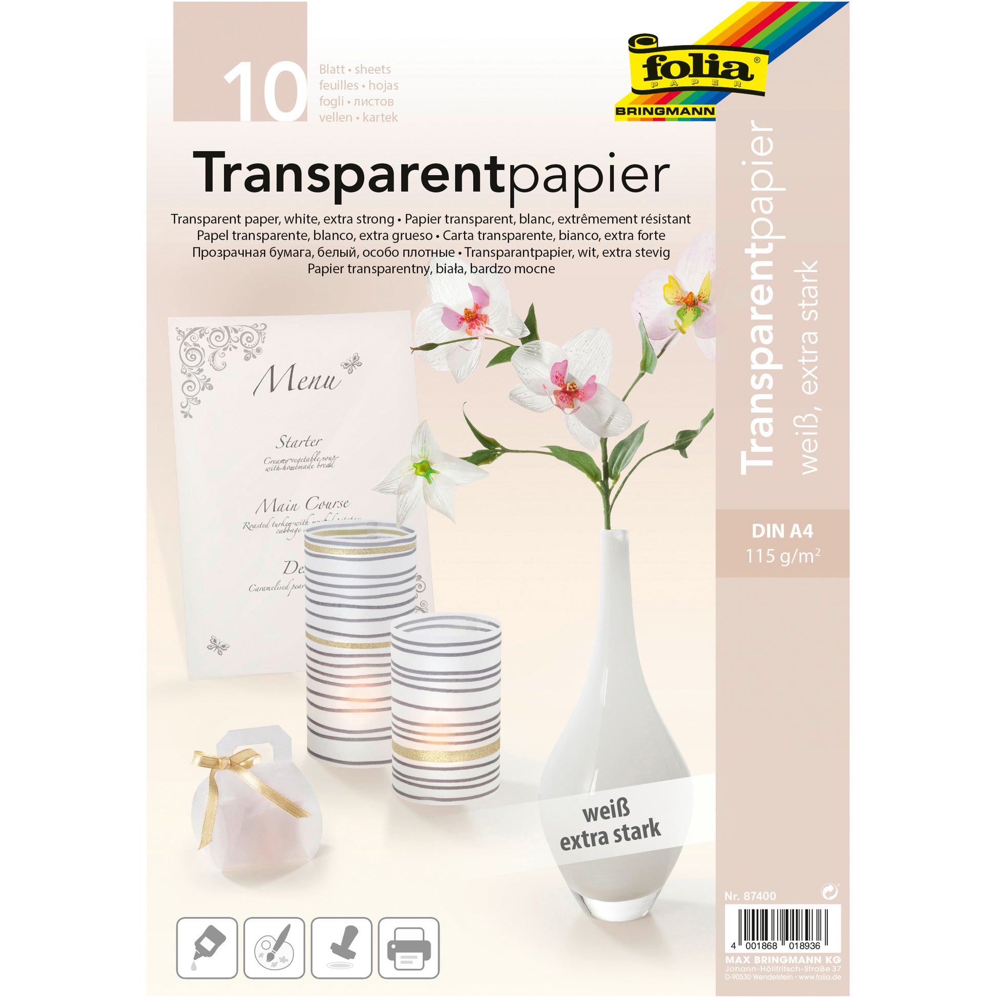 FOLIA Transparentpapier 87400 unifarbig weiss