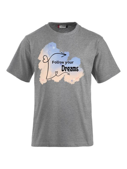 Funshirt mit Spruch ‚Follow Your Dreams‘ – Personalisiert bedruckbar, Motivierendes Design