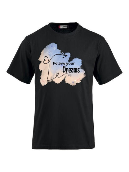Funshirt mit Spruch ‚Follow Your Dreams‘ – Personalisiert bedruckbar, Motivierendes Design