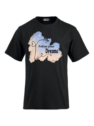 Funshirt mit Spruch ‚Follow Your Dreams‘ – Personalisiert bedruckbar, Motivierendes Design