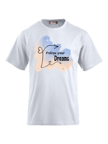 Funshirt mit Spruch ‚Follow Your Dreams‘ – Personalisiert bedruckbar, Motivierendes Design
