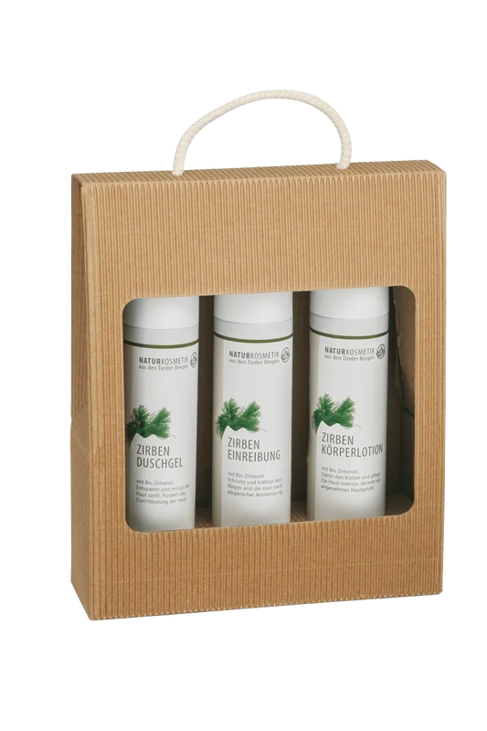 Brüder Unterweger Zirben Pleje pakke – Naturkosmetik med Øko-Zirbenolie til afslappende & plejende anvendelse for krop & sanser