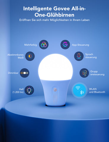 GOVEE Smart LED Leuchtmittel E27 H60093C1 Wifi & Bluetooth, 1200Lumen