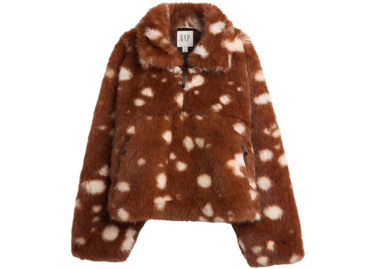 Gap x Sandy Liang Women's Spotted Vegan Fur Half-Zip Pullover Brown