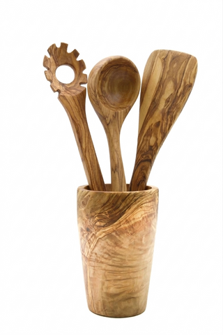 Conjunto de utensílios de cozinha em madeira de oliveira