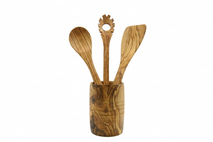 Conjunto de utensílios de cozinha em madeira de oliveira