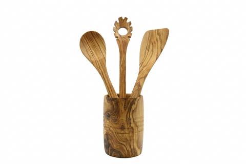 Conjunto de utensílios de cozinha em madeira de oliveira