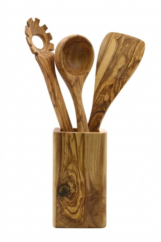 Conjunto de utensílios de cozinha em madeira de oliveira