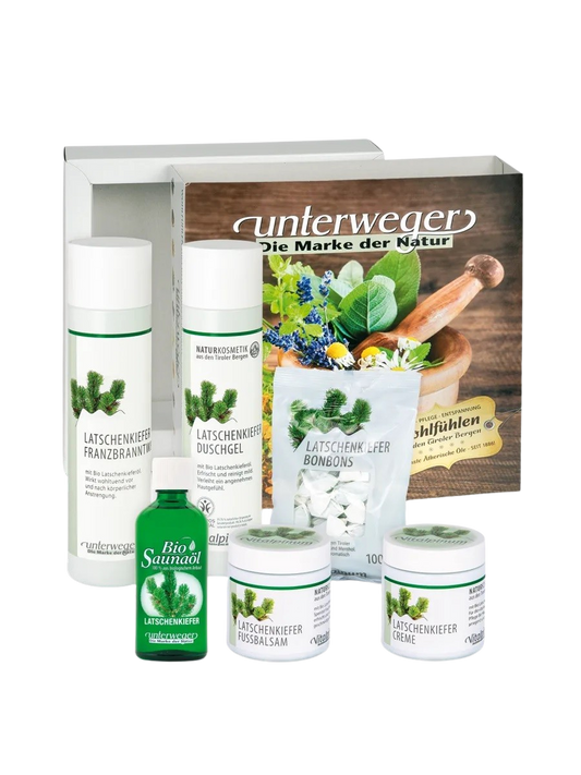Unterweger Latschenkiefer gaveæske – Naturkosmetik-sæt med æterisk Latschenkieferolie til bekræftende pleje & forfriskning