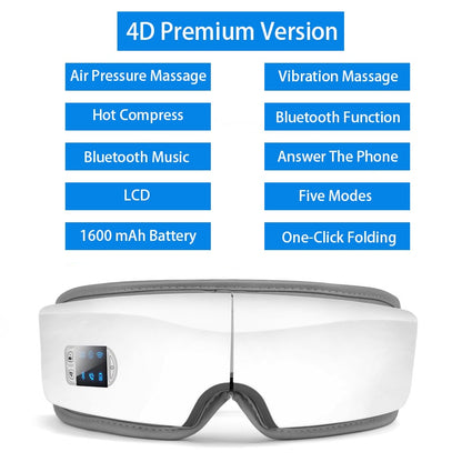Augenmassagegerät 4D Smart Airbag Vibrations-Augenpflege-Instrument Hot Compress Bluetooth Eye Massage Glasses Fatigue Pouch & Wrinkle