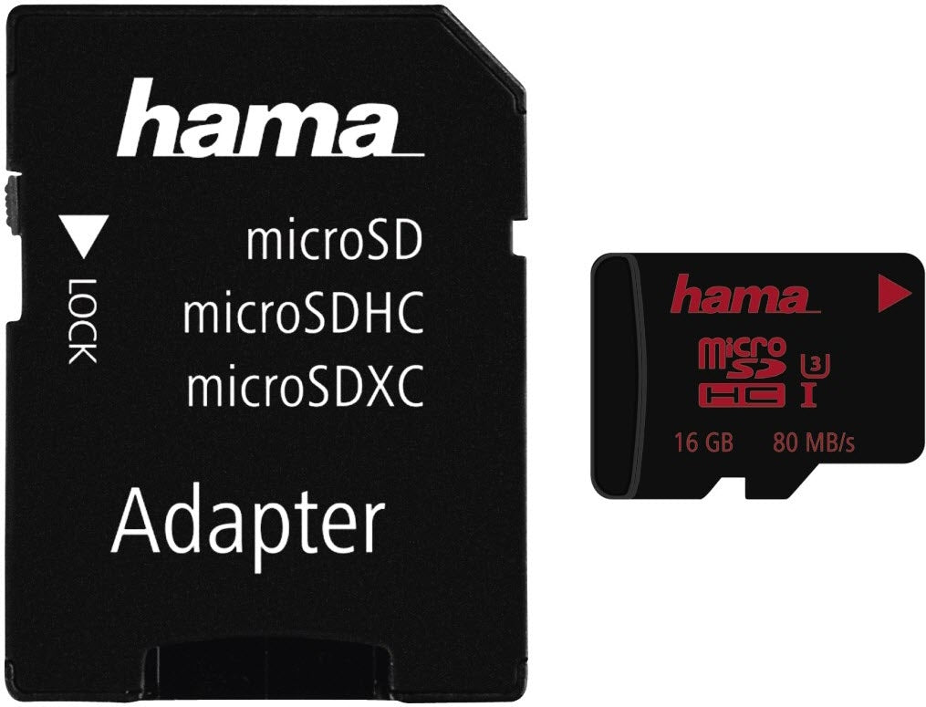 HAMA microSDHC 16GB UHS Speed 123980 Class 3 UHS-I 80MB/s, Adapter