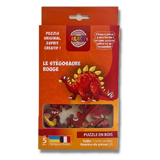PZ BOIS ENFANT - LE STEGOSAURE ROUGE 20PCS