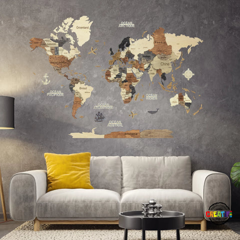 CARTE DU MONDE 3D MULTICOLOR M 70X100CM