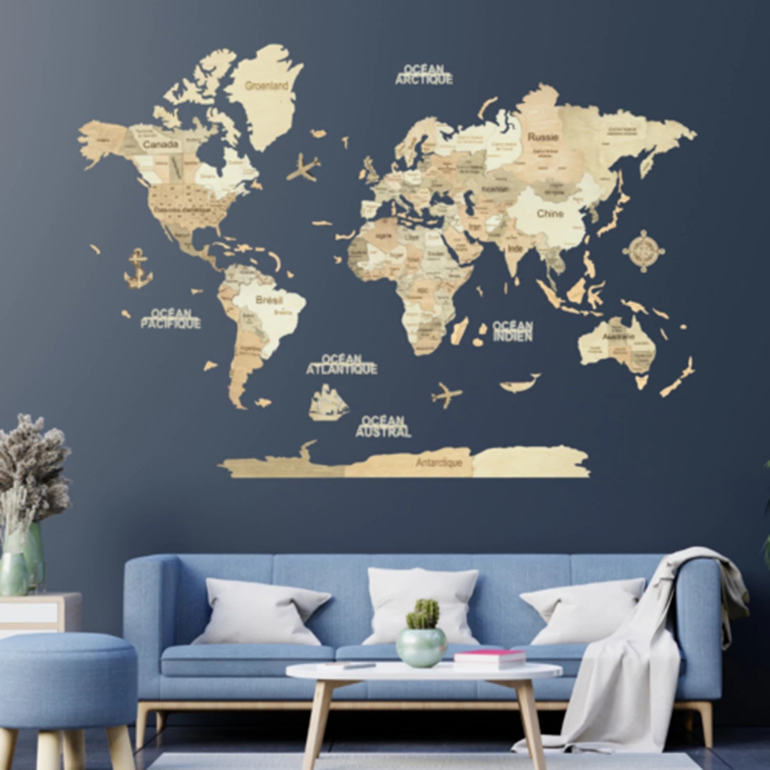 CARTE DU MONDE 3D CLAIRE M 70X100CM