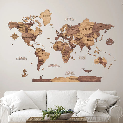 CARTE DU MONDE 3D FONCEE L 100X150CM