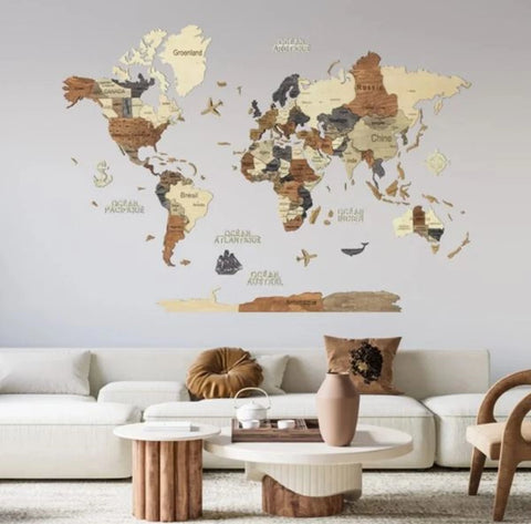 CARTE DU MONDE 3D MULTICOLOR L 100X150CM