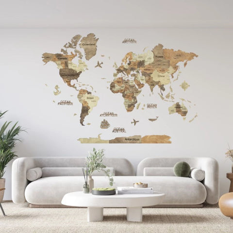 CARTE DU MONDE 3D FONCEE XL 200X130CM