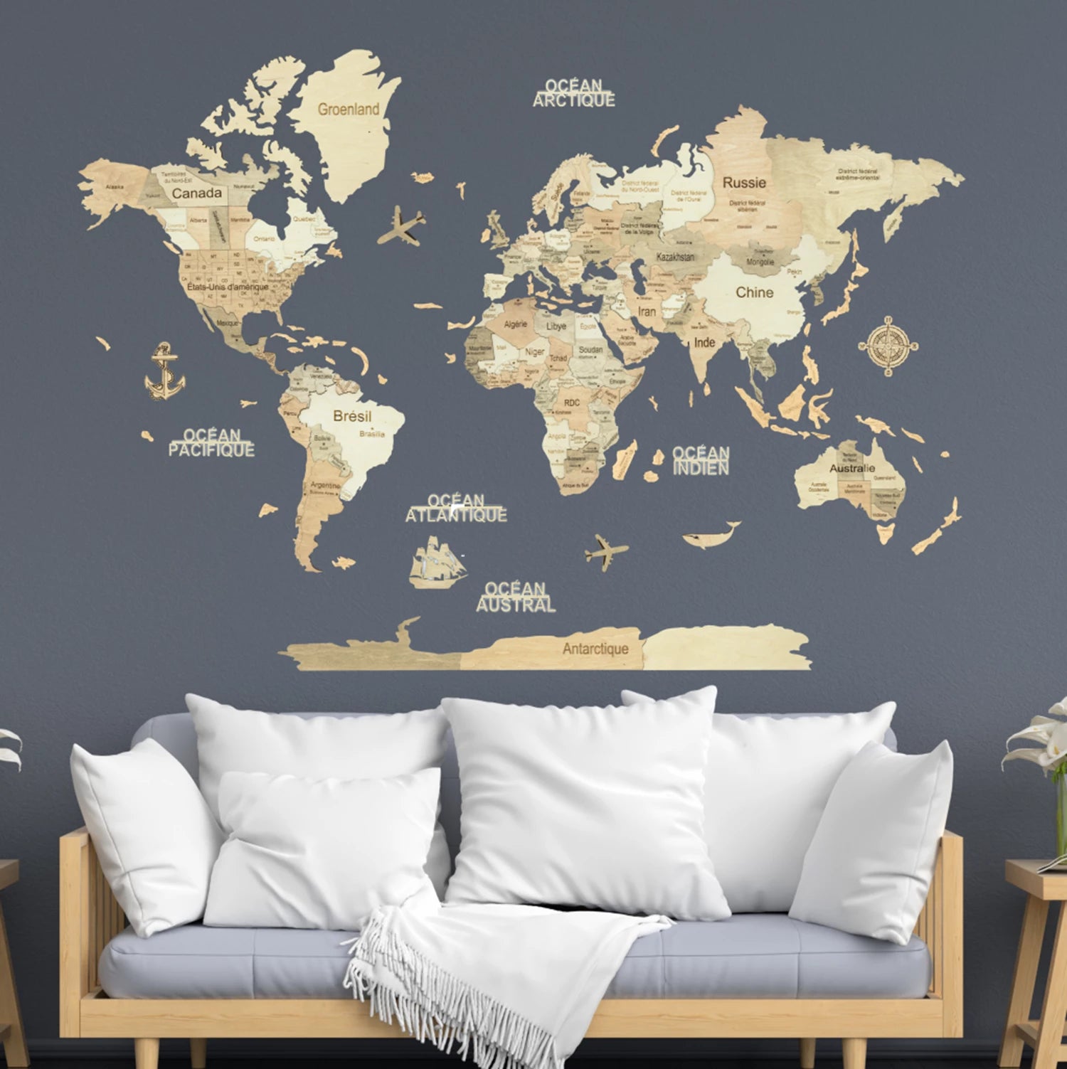 CARTE DU MONDE 3D CLAIRE XL 200X130CM