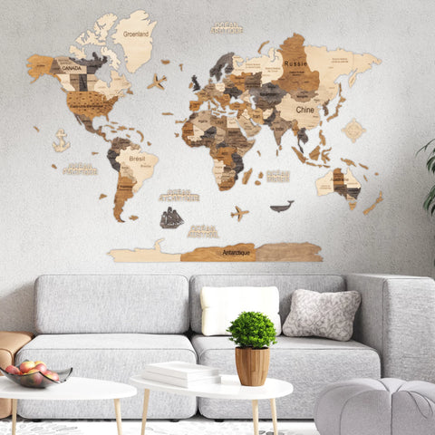 CARTE DU MONDE 3D MULTICOLOR XL 200X130CM