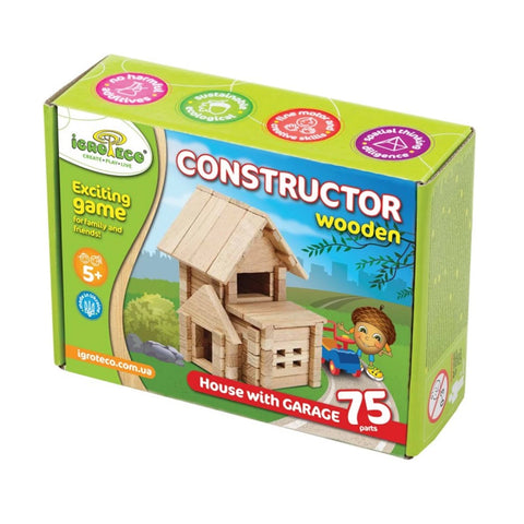 COFFRET CONSTRUCTION BOIS MAISON AVEC GARAGE 75PCS