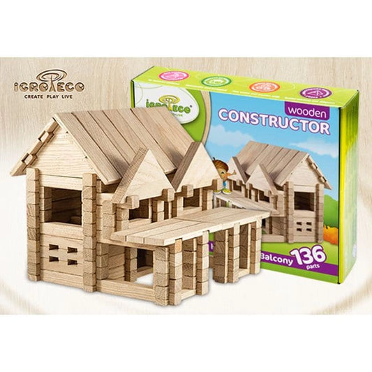 COFFRET CONSTRUCTION BOIS MAISON AVEC BALCON 136PCS