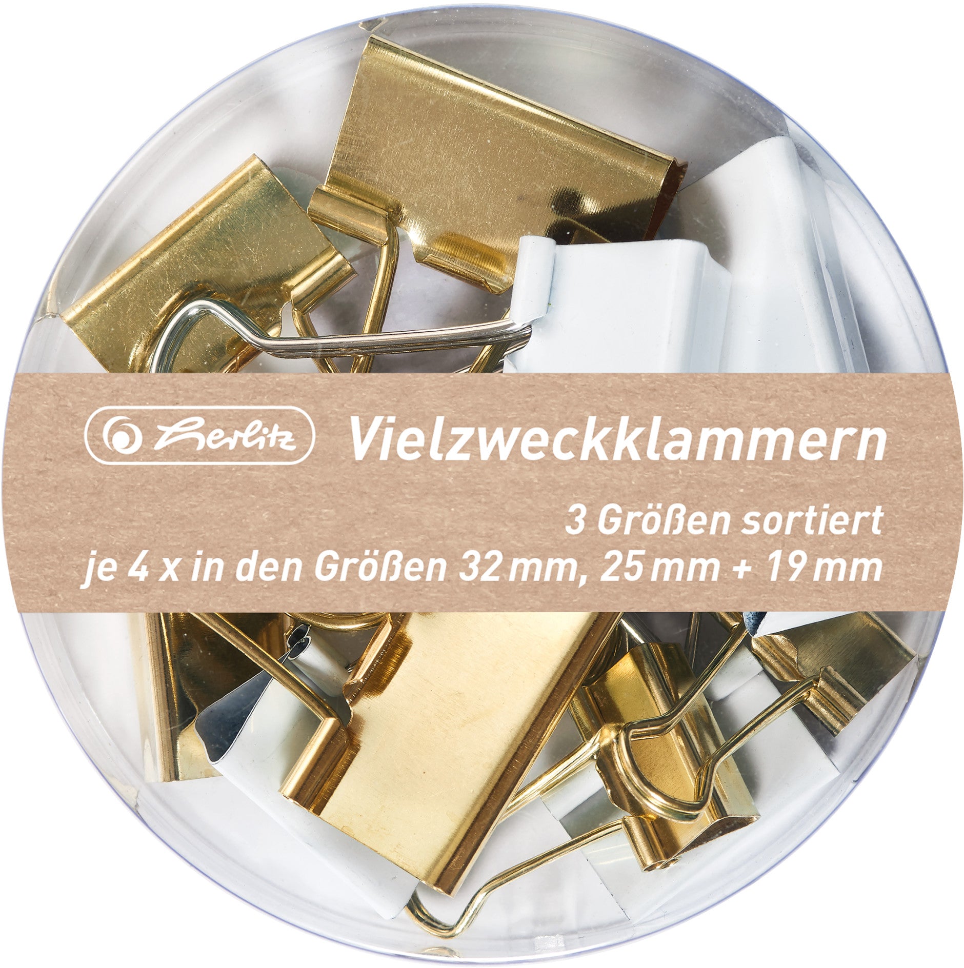 HERLITZ Vielzweckklammern weiss/gold 50021840 Pure Glam 3 Grössen, 3x4 Stück