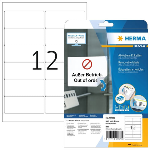 HERMA Etikett. Movables 99,1x42,3mm 10017 weiss,non-perm. 300 St./25 Bl.