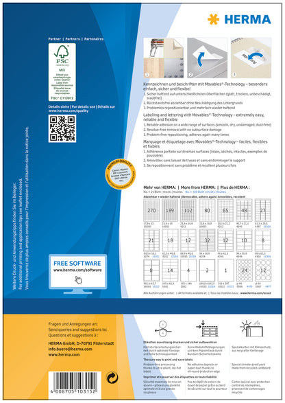 HERMA Etiketten SPECIAL 210x297mm 10315 weiss,non-perm. 100St./100Bl.