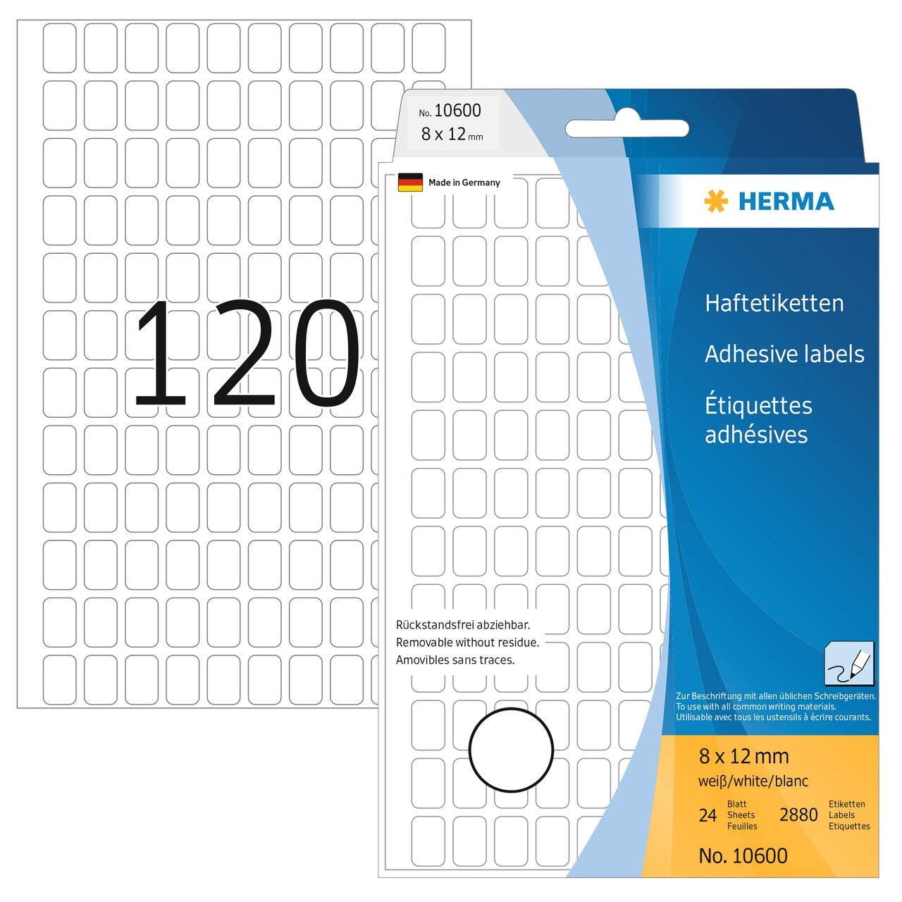 HERMA Etiketten Movables 8×12mm 10600 weiss, non perm. 3840 Stück