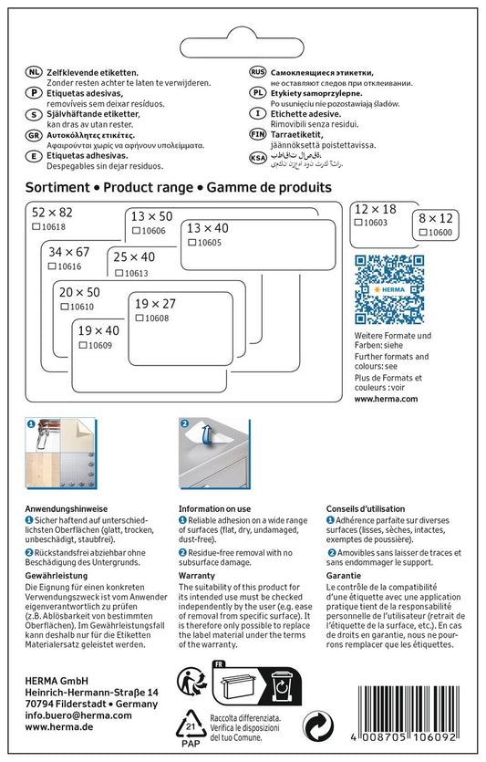 HERMA Etiketten Movables 19×40mm 10609 weiss, non perm. 640 Stück