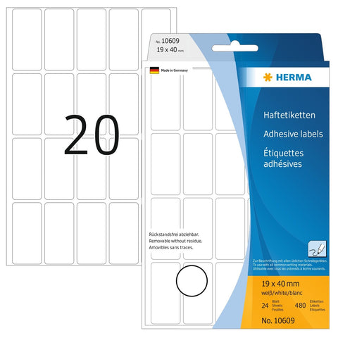 HERMA Etiketten Movables 19×40mm 10609 weiss, non perm. 640 Stück