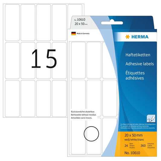 HERMA Etiketten Movables 20×50mm 10610 weiss, non perm. 480 Stück