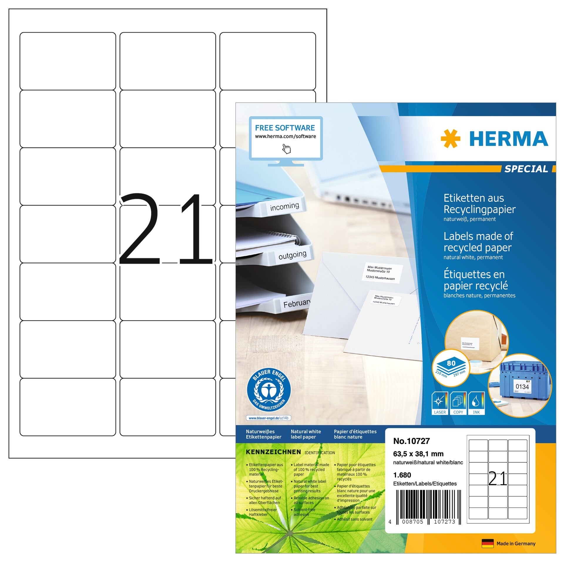 HERMA Etiketten 63.5x38.1mm 10727 recycling 1680 Stück