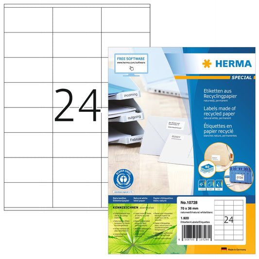 HERMA Etiketten 70×36mm 10728 recycling 1920 Stück