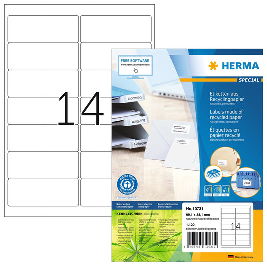 HERMA Etiketten 99.1x38.1mm 10731 recycling 1120 Stück