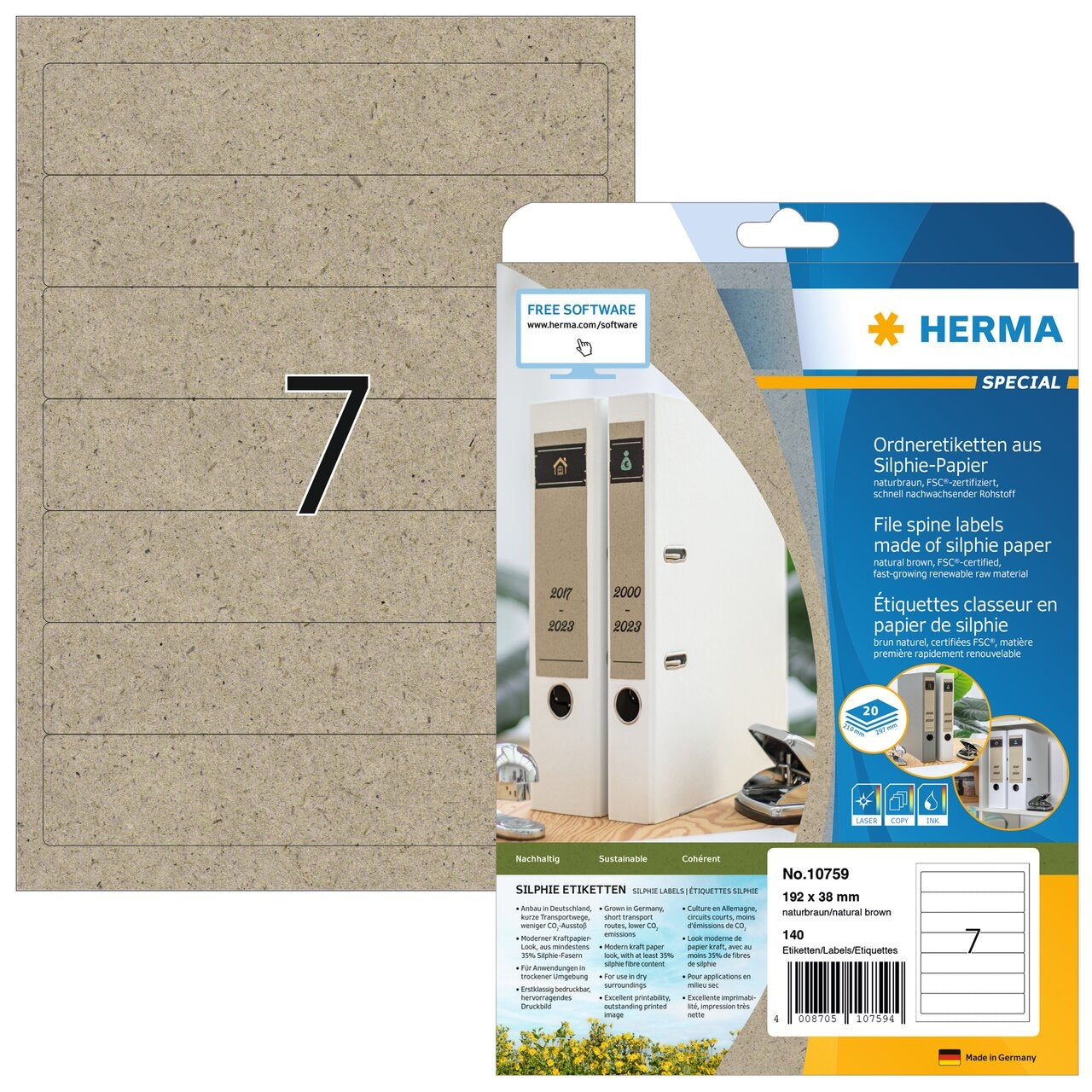 HERMA Etiketten 192,0 x 38,0 mm 10759 aus Silphie-Papier 140 Stück