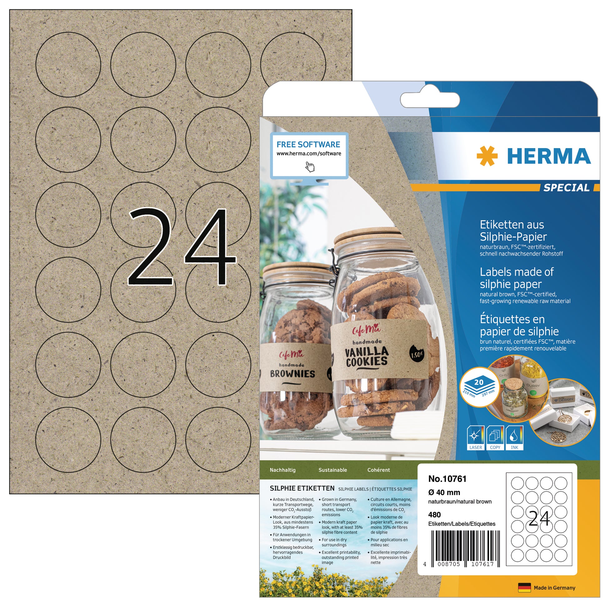 HERMA Etiketten rund 40 mm 10761 aus Silphie-Papier 480 Stück