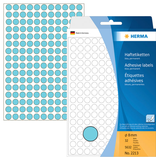 HERMA Etiketten rund 8mm 2213 blau 5632 Stück