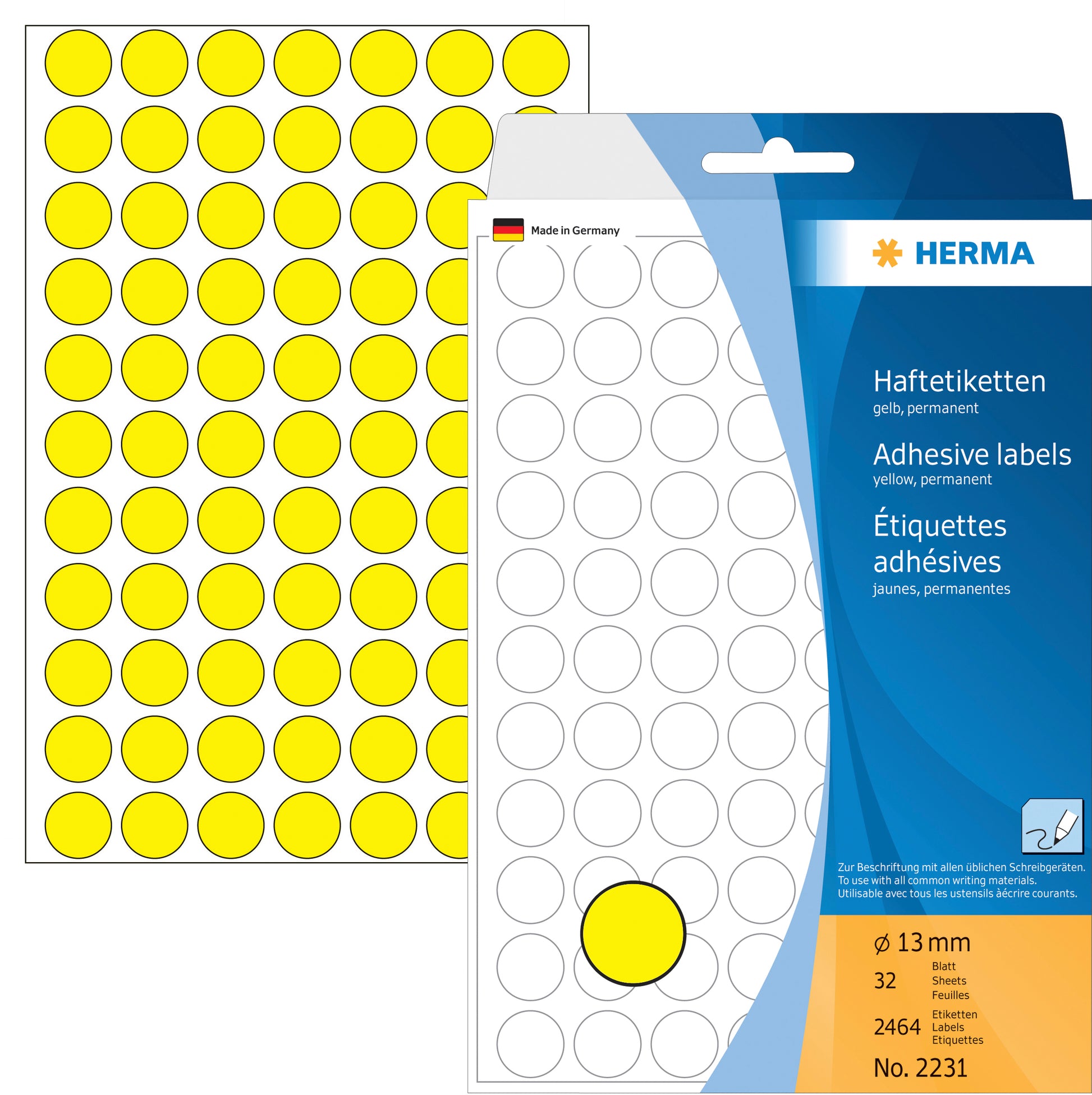 HERMA Etiketten rund 13mm 2231 gelb 2464 Stück