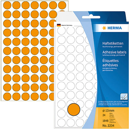 HERMA Etiketten rund 13mm 2234 orange 1848 Stück