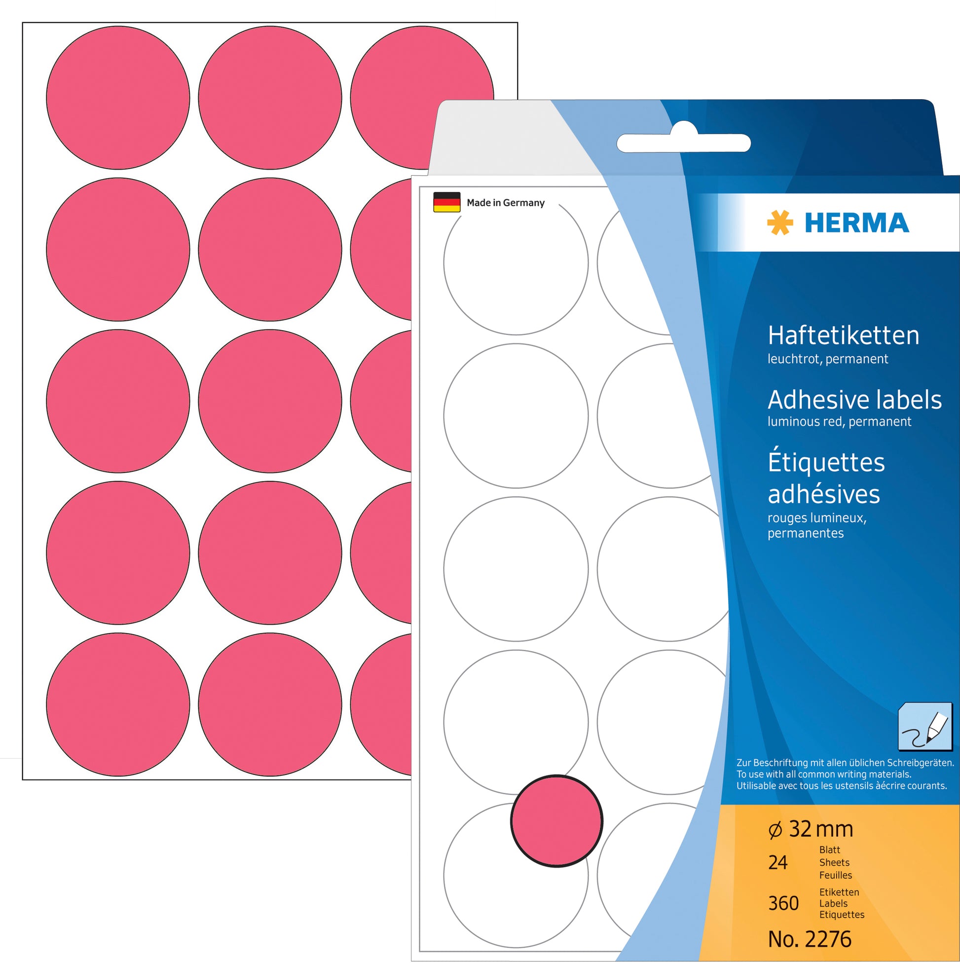 HERMA Etiketten rund 32mm 2276 leuchtrot 360 Stück