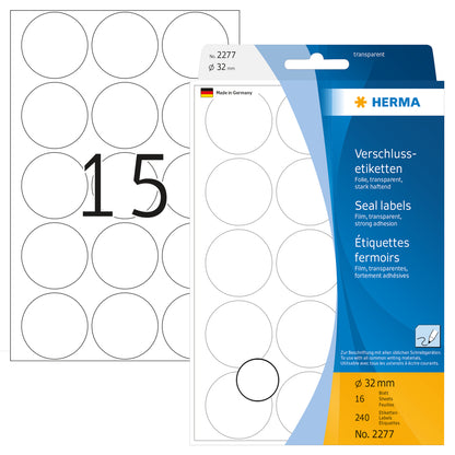 HERMA Verschlussetiketten 32mm 2277 transparent 240 St./16 Blatt